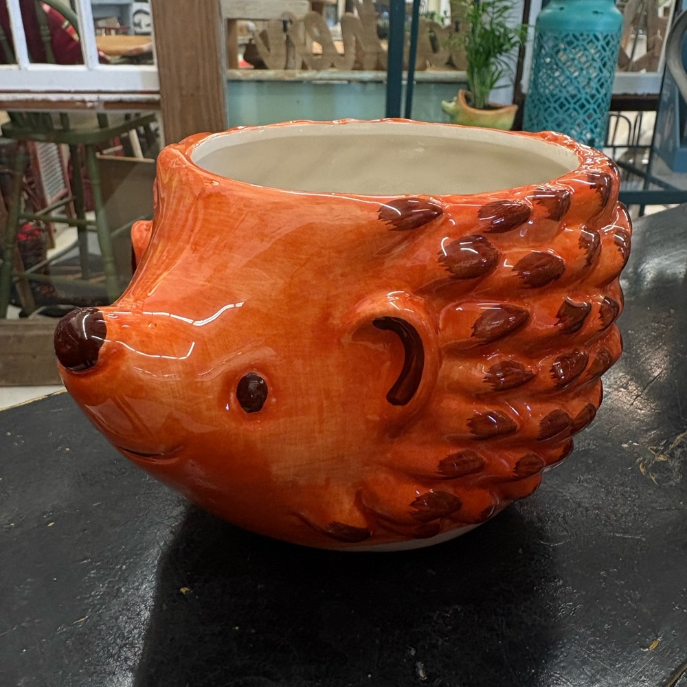 Orange Hedgehog Ceramic Planter